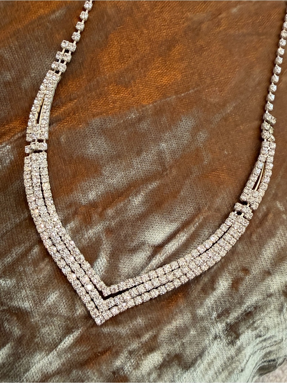 Christina Collection Triple-Row Rhinestone V-Front Necklace — Silver Sparkle